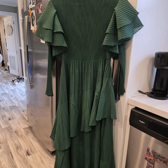 Elegant Green Long Sleeve Dress - Picture 2 of 5